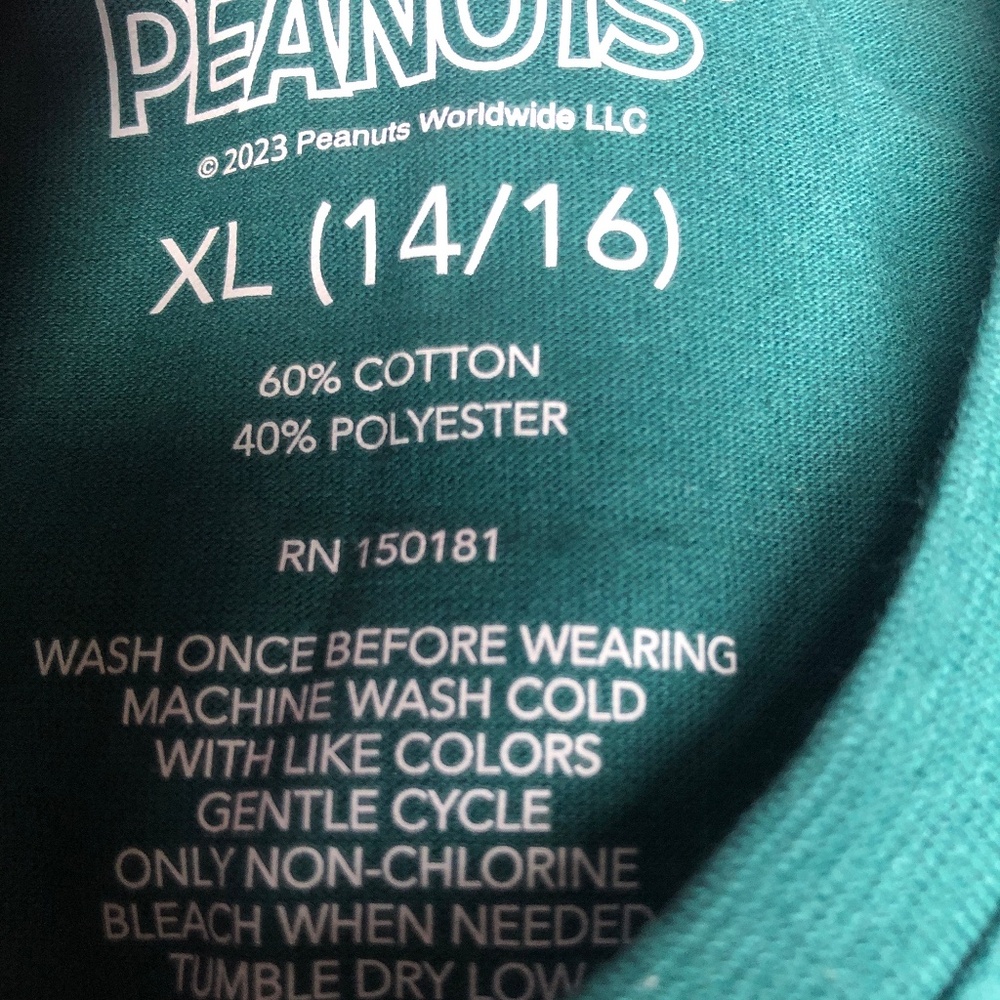 - Peanuts Snoopy Green T-Shirt Size X-Large (14-16) NWT - Picture 4 of 4